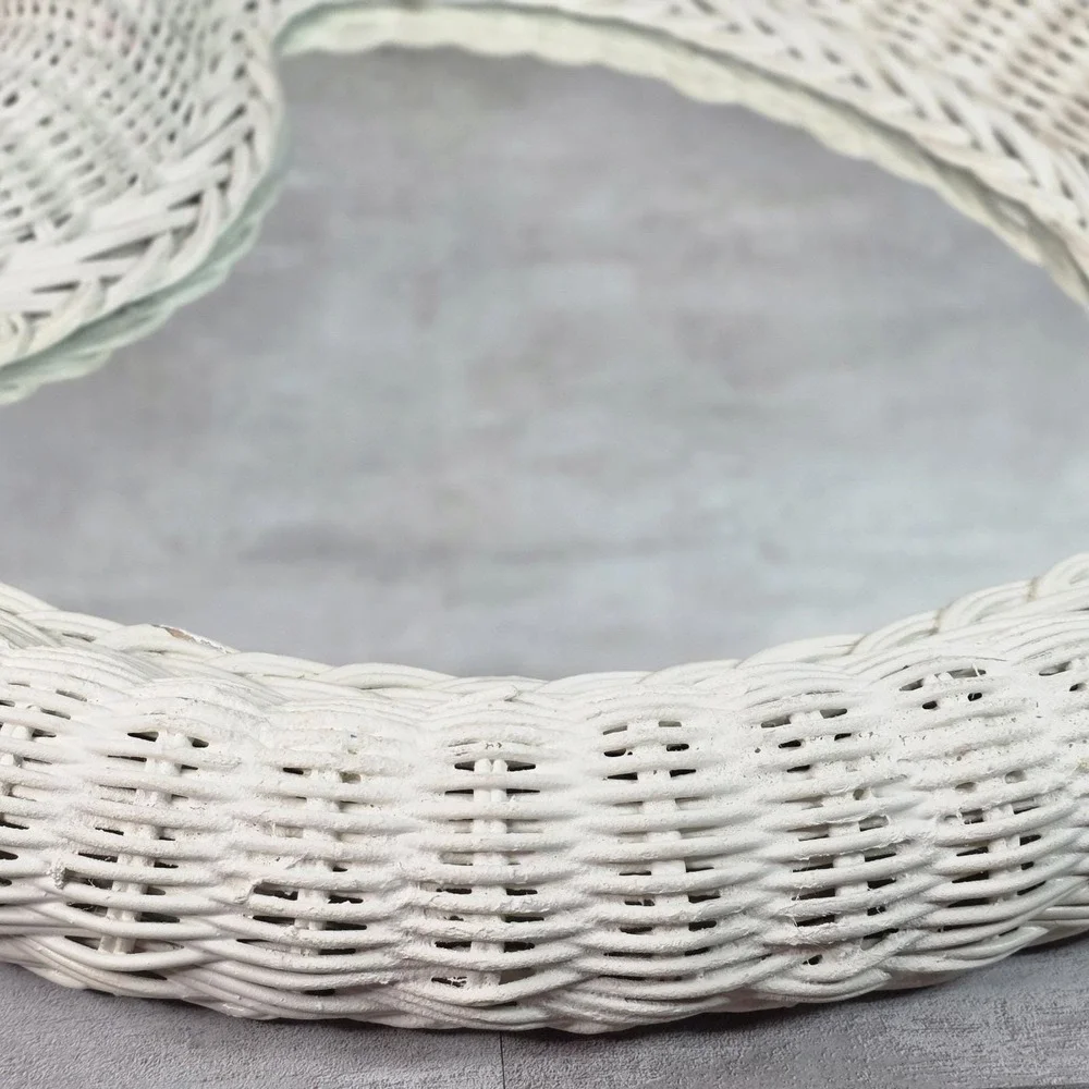 Heart White Wicker Wall Mirror Cottagecore Shabby Chic Rustic Boho 18x18